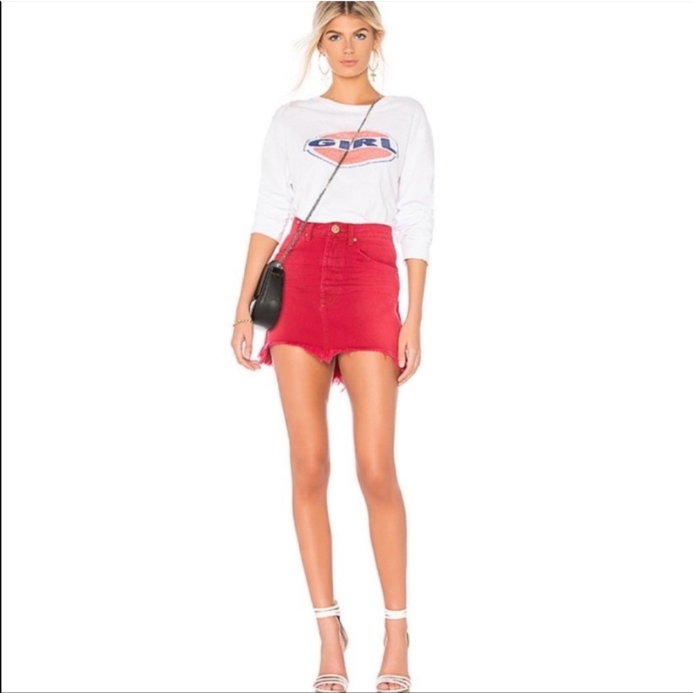 One Teaspoon Vanguard High Waist Denim Skirt Red